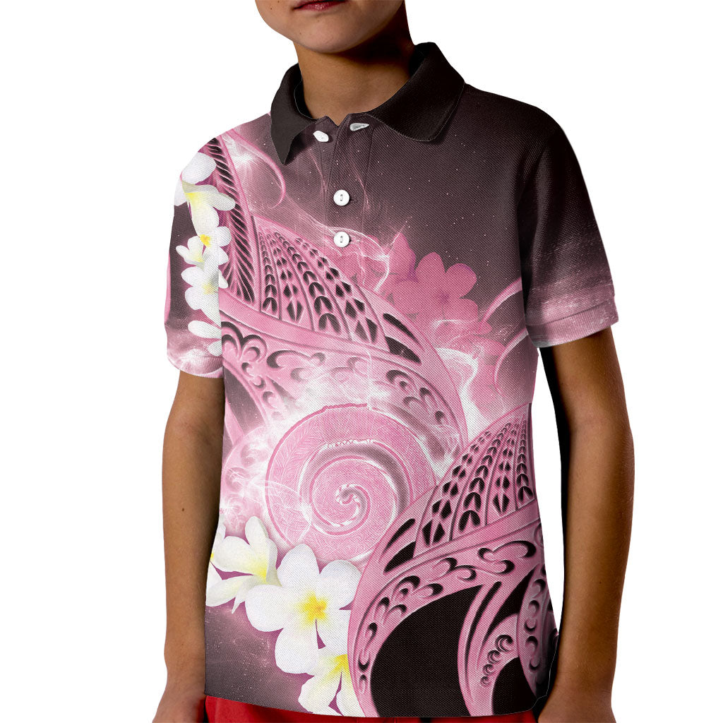 Piko Hawaiian Kid Polo Shirt Pink Galaxy Spiral Plumeria Tribal Patterns