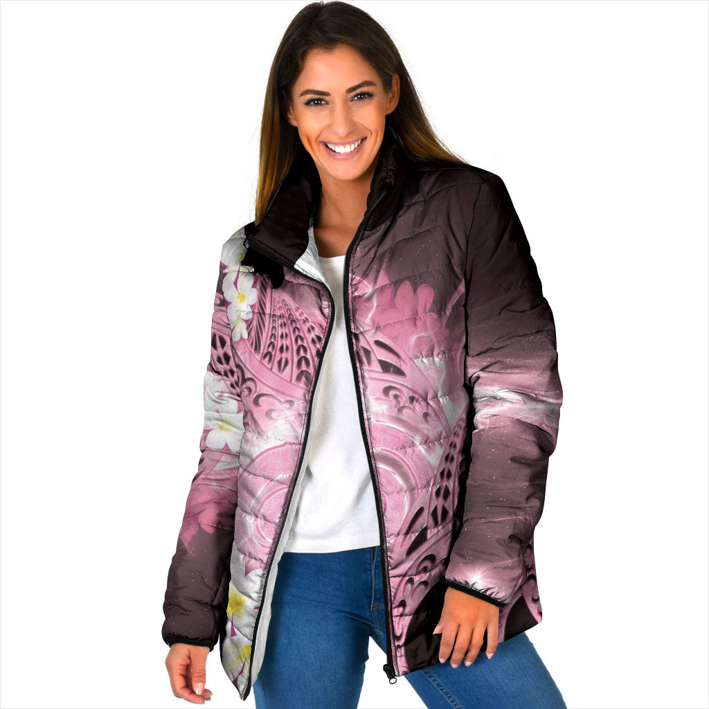 Piko Hawaiian Padded Jacket Pink Galaxy Spiral Plumeria Tribal Patterns