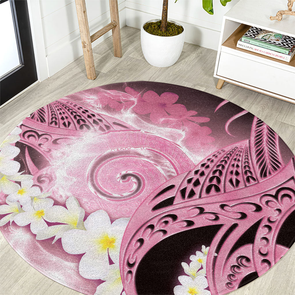 Piko Hawaiian Round Carpet Pink Galaxy Spiral Plumeria Tribal Patterns