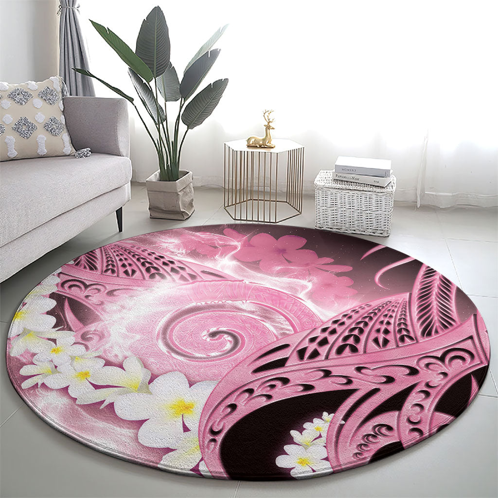 Piko Hawaiian Round Carpet Pink Galaxy Spiral Plumeria Tribal Patterns