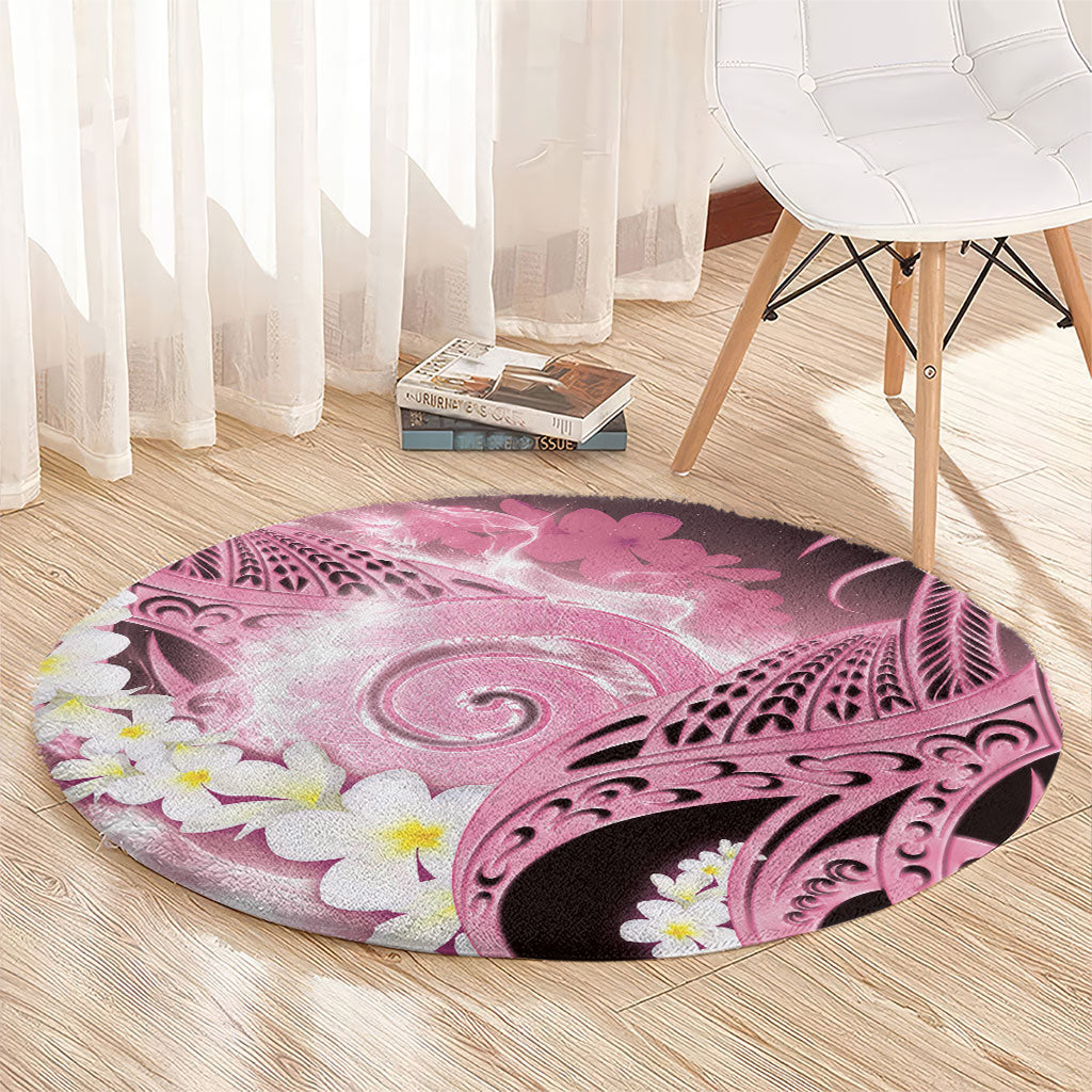 Piko Hawaiian Round Carpet Pink Galaxy Spiral Plumeria Tribal Patterns