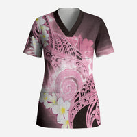 Piko Hawaiian Scrub Top Pink Galaxy Spiral Plumeria Tribal Patterns