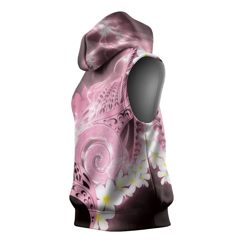 Piko Hawaiian Sleeveless Hoodie Pink Galaxy Spiral Plumeria Tribal Patterns