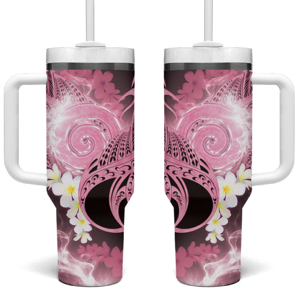 Piko Hawaiian Tumbler With Handle Pink Galaxy Spiral Plumeria Tribal Patterns
