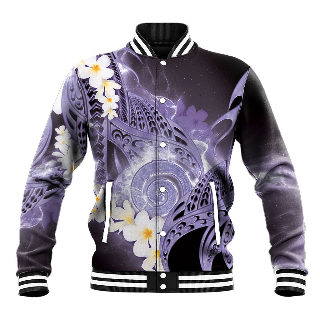 Piko Hawaiian Baseball Jacket Purple Galaxy Spiral Plumeria Tribal Patterns