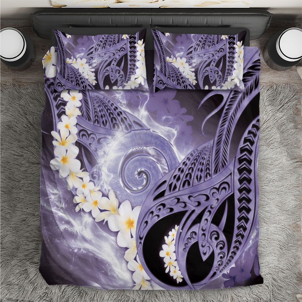 Piko Hawaiian Bedding Set Purple Galaxy Spiral Plumeria Tribal Patterns