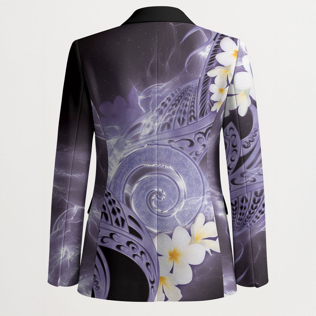 Piko Hawaiian Blazer Purple Galaxy Spiral Plumeria Tribal Patterns