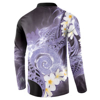 Piko Hawaiian Button Sweatshirt Purple Galaxy Spiral Plumeria Tribal Patterns