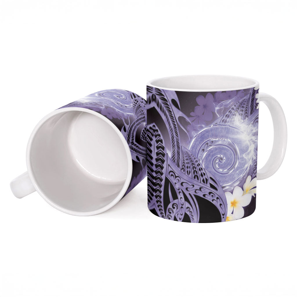 Piko Hawaiian Ceramic Mug Purple Galaxy Spiral Plumeria Tribal Patterns