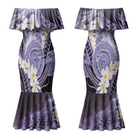 Piko Hawaiian Couples Matching Mermaid Dress and Hawaiian Shirt Purple Galaxy Spiral Plumeria Tribal Patterns