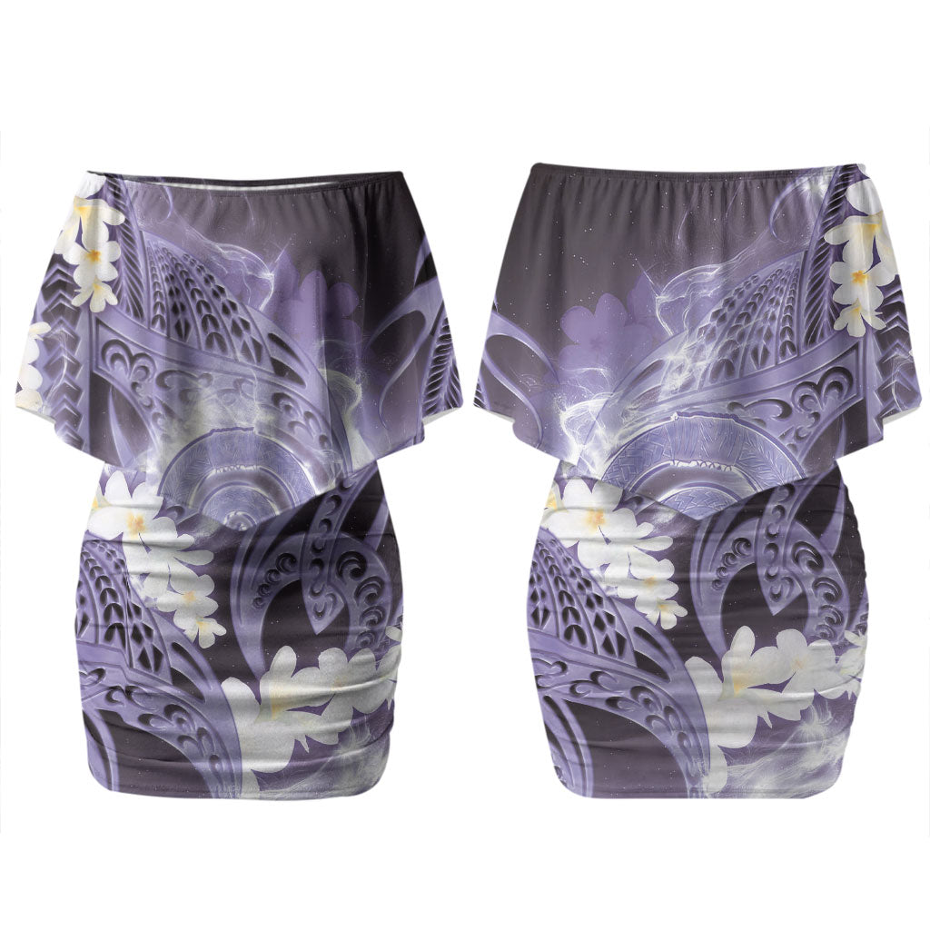 Piko Hawaiian Couples Matching Off Shoulder Short Dress and Hawaiian Shirt Purple Galaxy Spiral Plumeria Tribal Patterns
