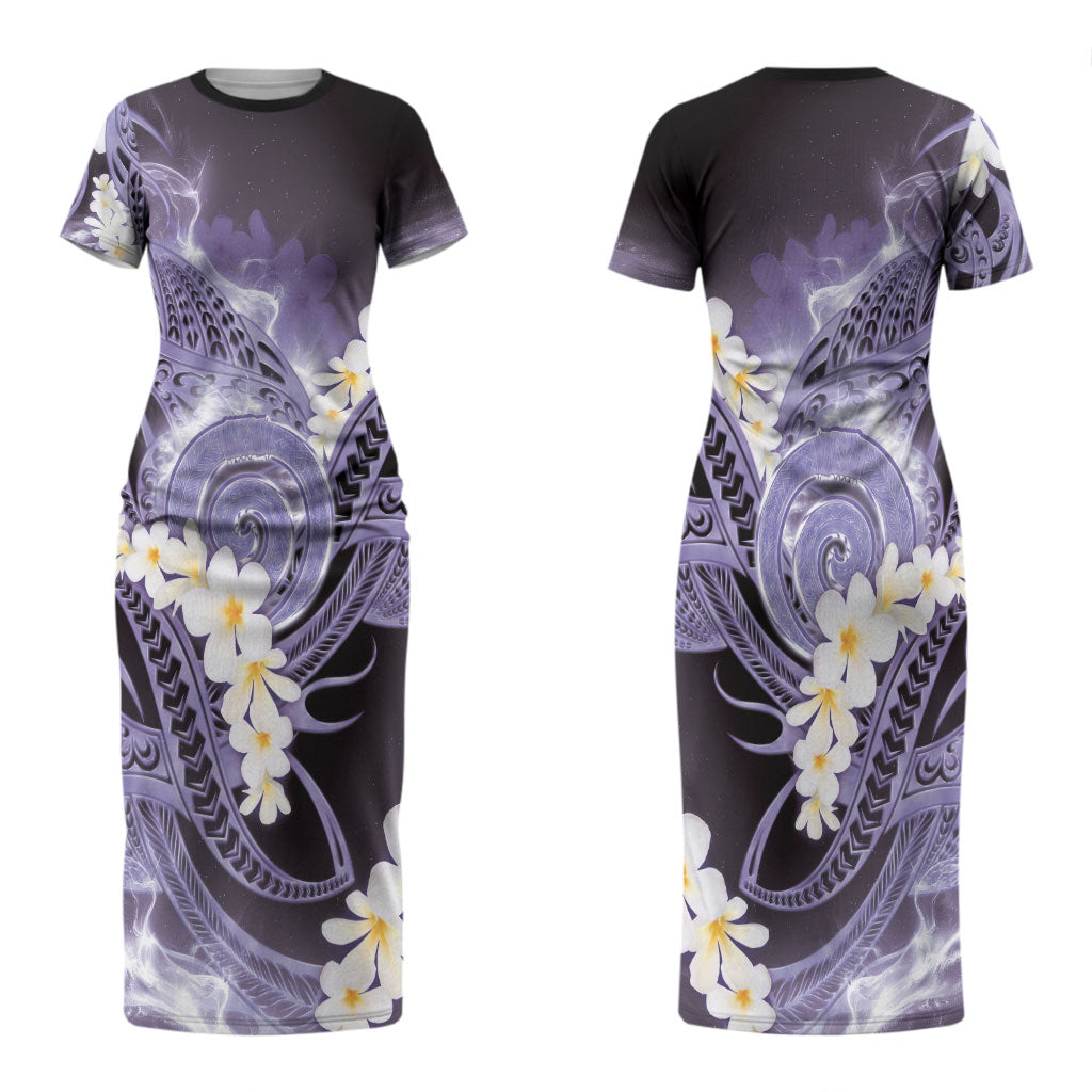 Piko Hawaiian Couples Matching Short Sleeve Bodycon Dress and Hawaiian Shirt Purple Galaxy Spiral Plumeria Tribal Patterns