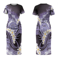 Piko Hawaiian Couples Matching Short Sleeve Bodycon Dress and Long Sleeve Button Shirt Purple Galaxy Spiral Plumeria Tribal Patterns