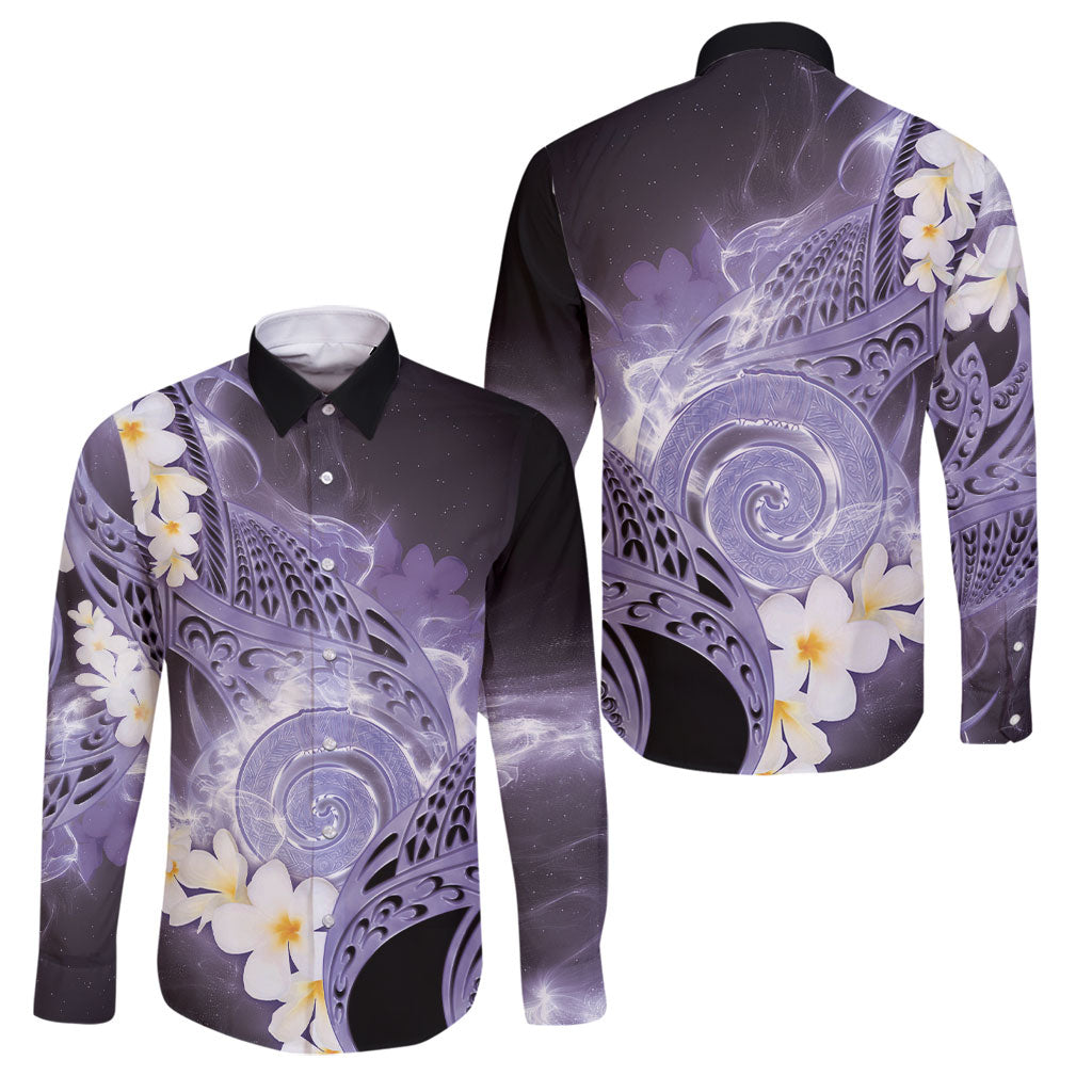 Piko Hawaiian Family Matching Off Shoulder Maxi Dress and Hawaiian Shirt Purple Galaxy Spiral Plumeria Tribal Patterns