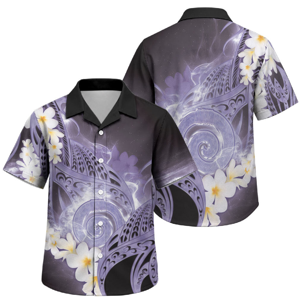 Piko Hawaiian Family Matching Off Shoulder Maxi Dress and Hawaiian Shirt Purple Galaxy Spiral Plumeria Tribal Patterns