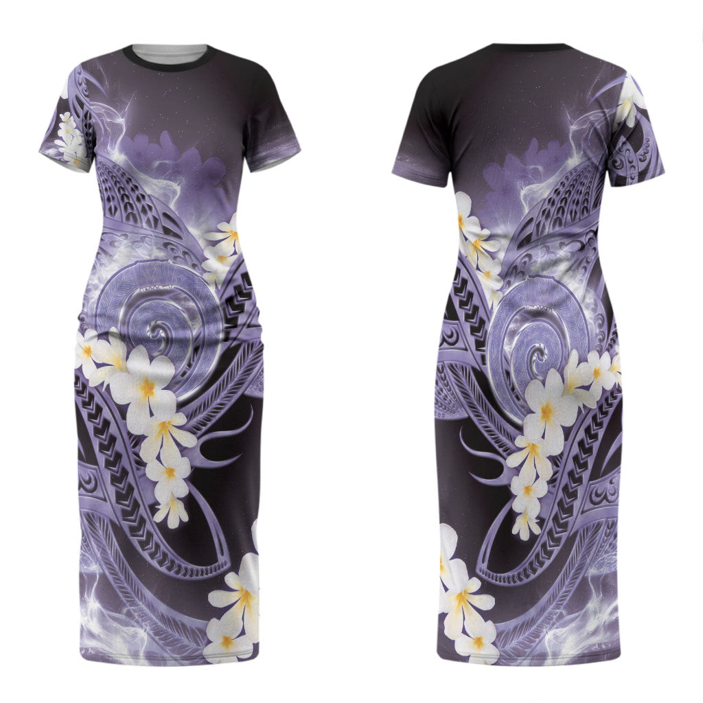 Piko Hawaiian Family Matching Short Sleeve Bodycon Dress and Hawaiian Shirt Purple Galaxy Spiral Plumeria Tribal Patterns