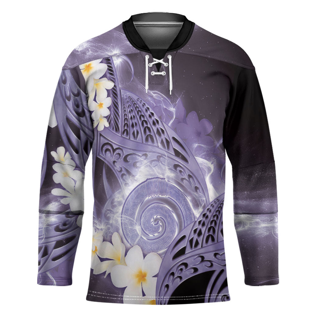Piko Hawaiian Hockey Jersey Purple Galaxy Spiral Plumeria Tribal Patterns