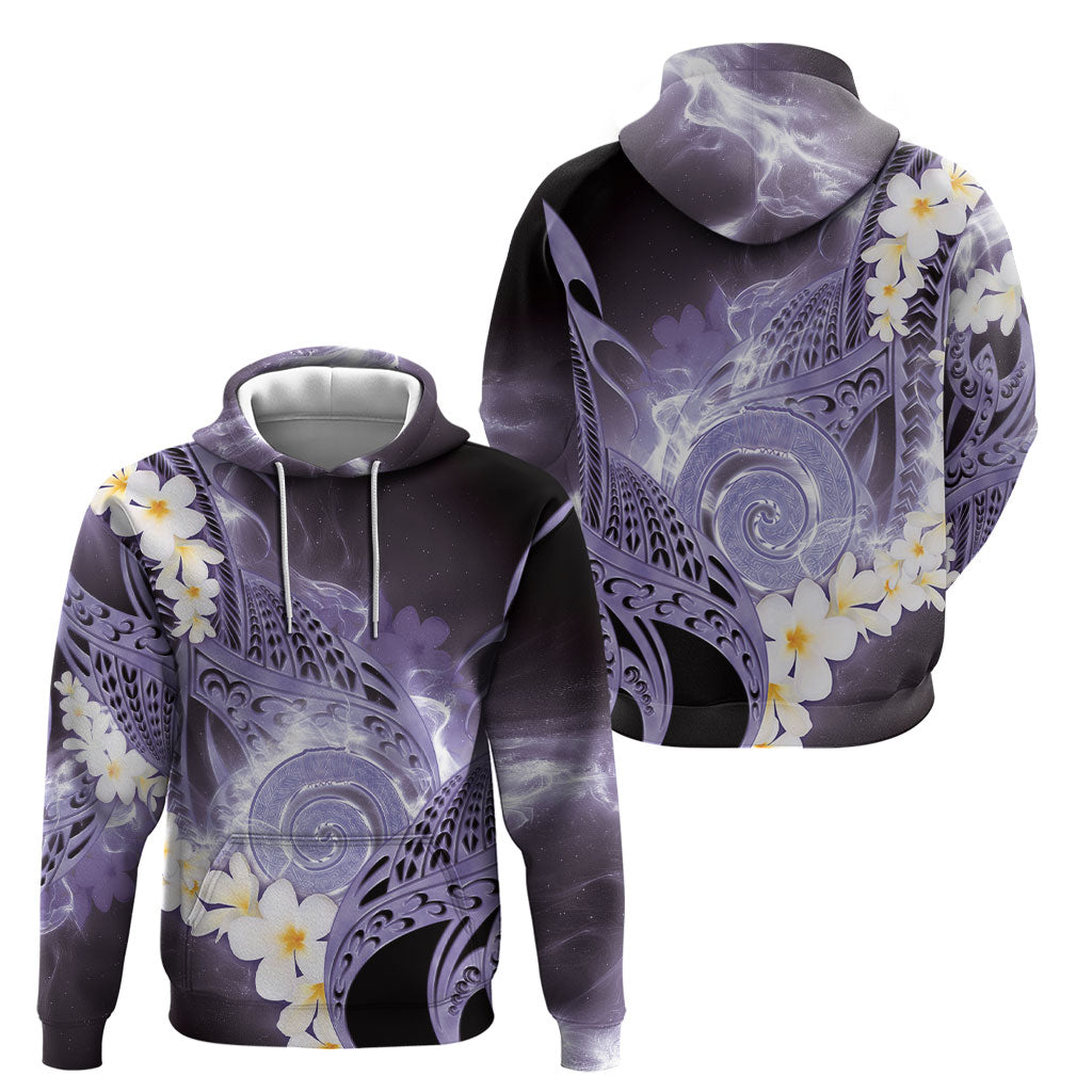 Piko Hawaiian Hoodie Purple Galaxy Spiral Plumeria Tribal Patterns