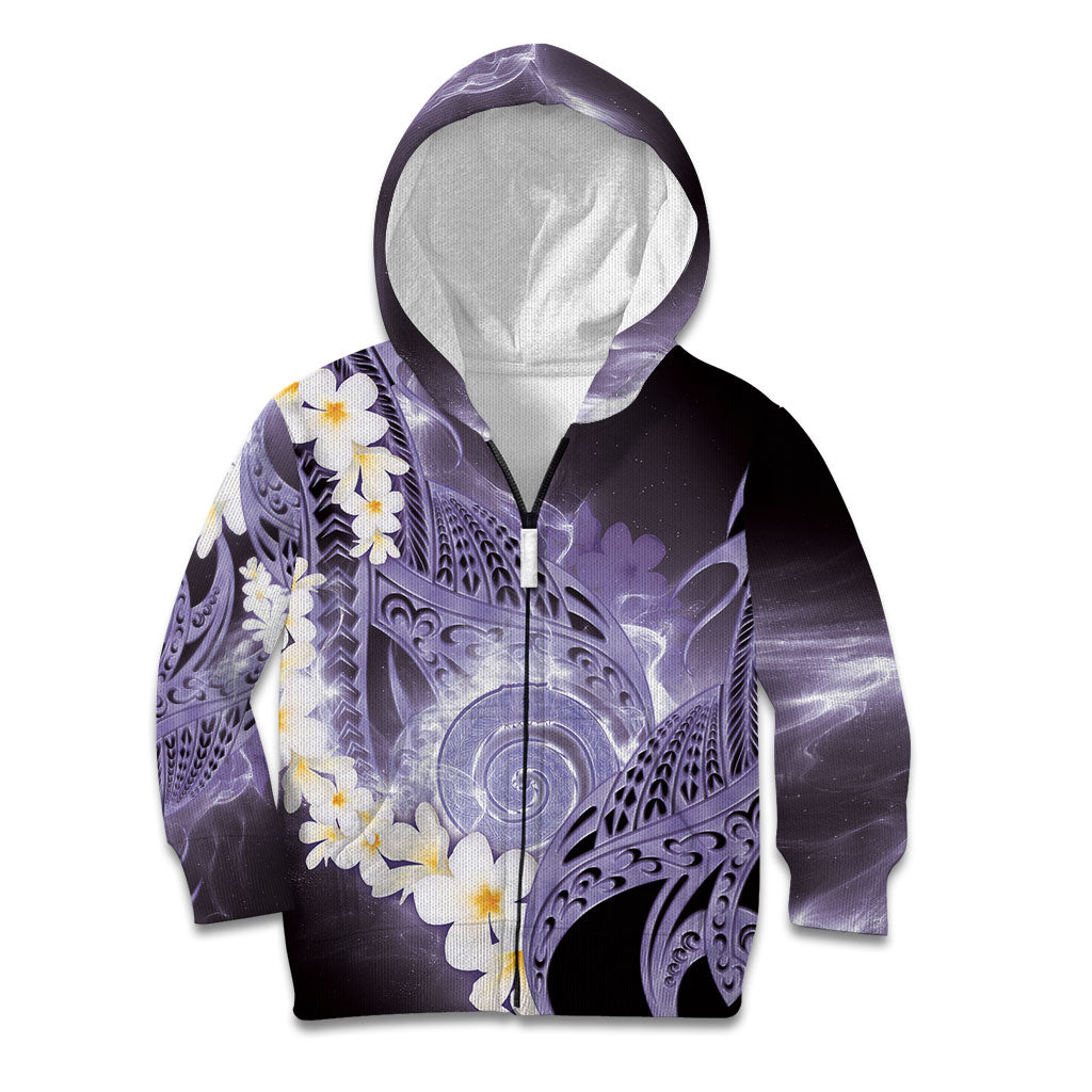Piko Hawaiian Kid Hoodie Purple Galaxy Spiral Plumeria Tribal Patterns
