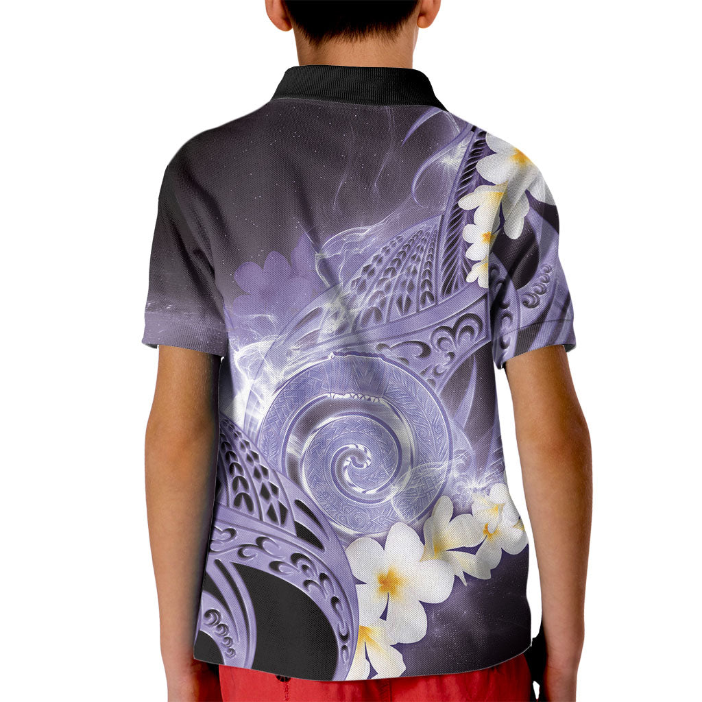 Piko Hawaiian Kid Polo Shirt Purple Galaxy Spiral Plumeria Tribal Patterns