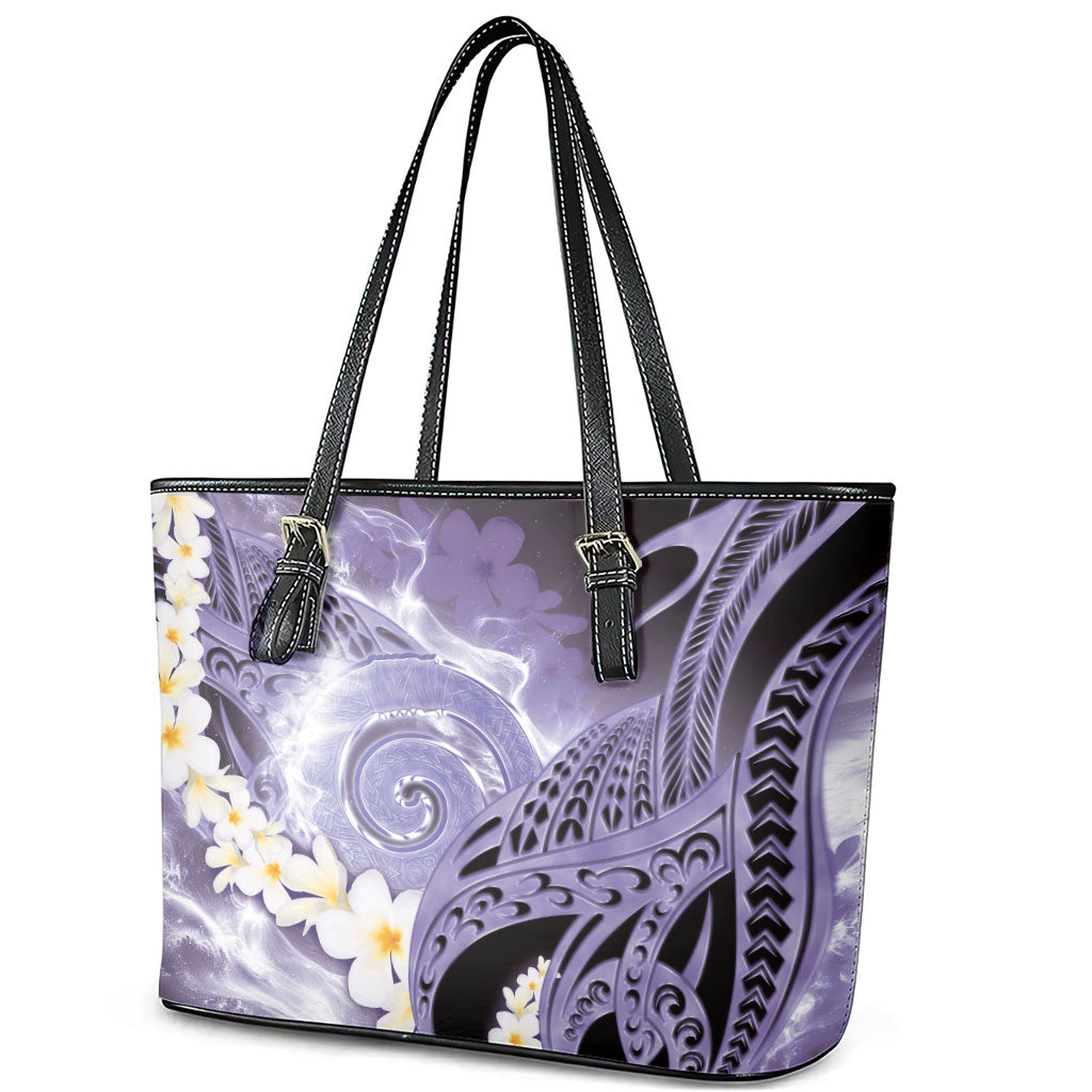 Piko Hawaiian Leather Tote Bag Purple Galaxy Spiral Plumeria Tribal Patterns