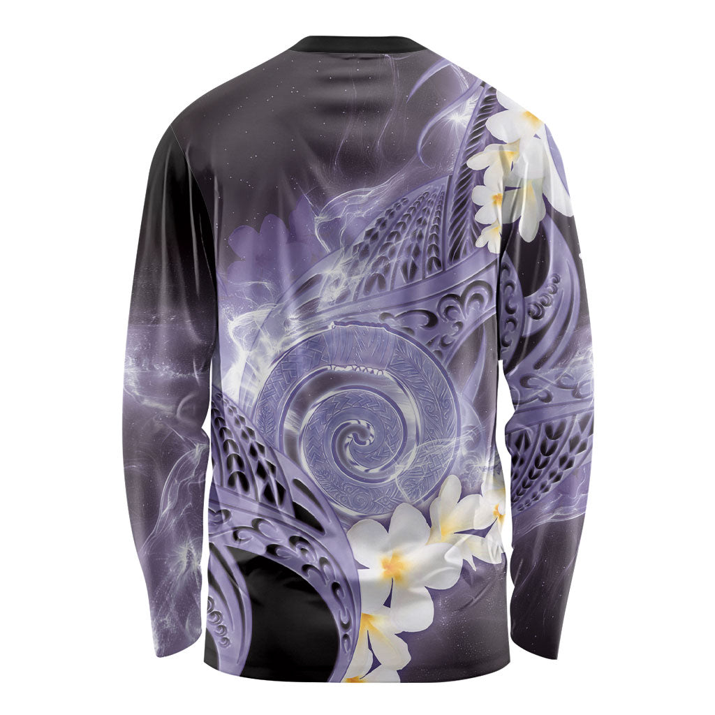 Piko Hawaiian Long Sleeve Shirt Purple Galaxy Spiral Plumeria Tribal Patterns