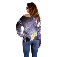 Piko Hawaiian Off Shoulder Sweater Purple Galaxy Spiral Plumeria Tribal Patterns