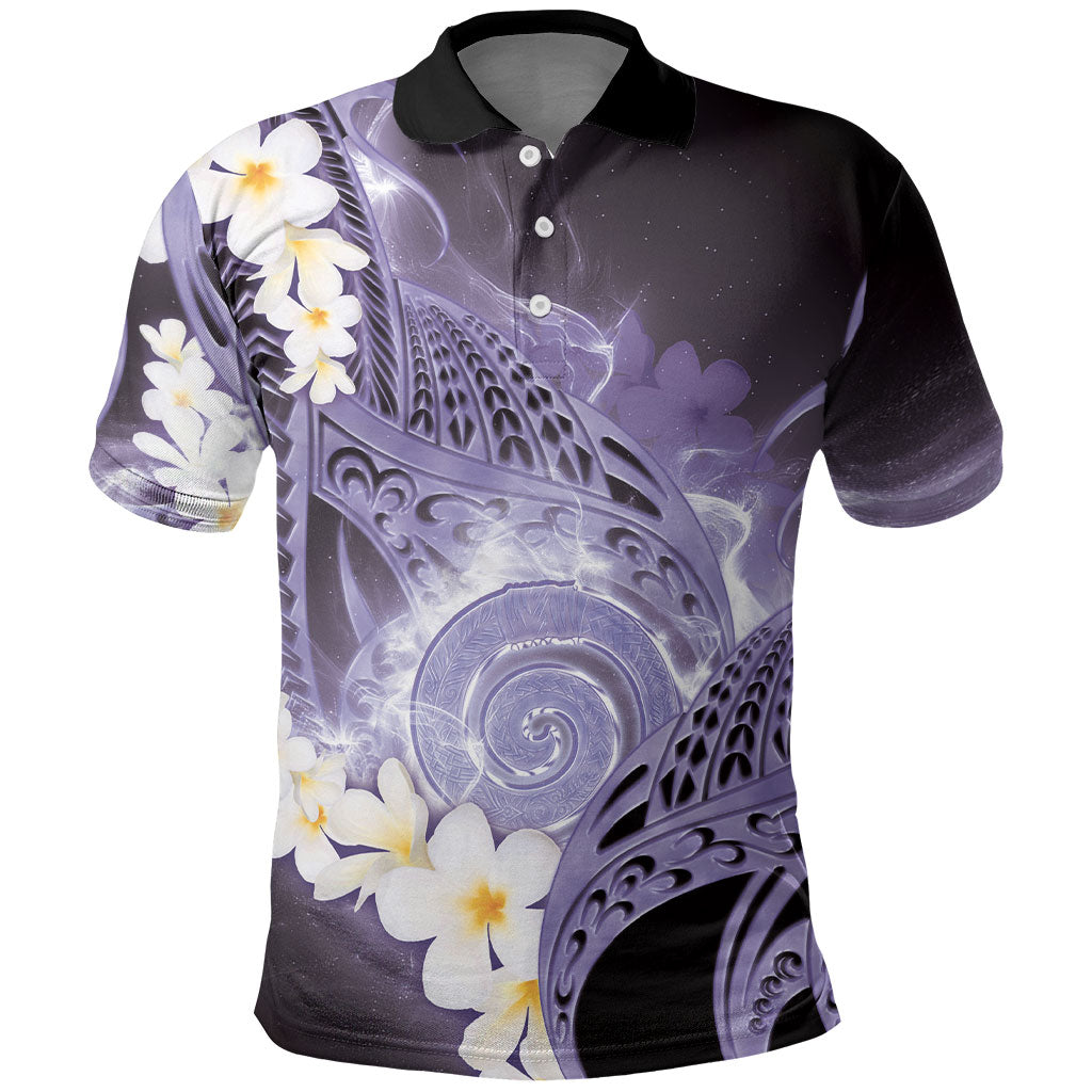 Piko Hawaiian Polo Shirt Purple Galaxy Spiral Plumeria Tribal Patterns