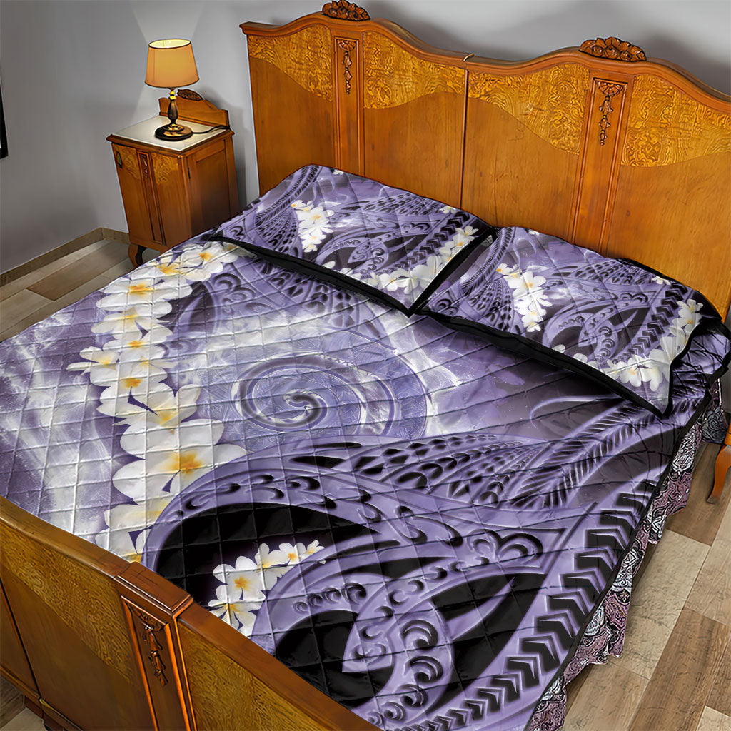 Piko Hawaiian Quilt Bed Set Purple Galaxy Spiral Plumeria Tribal Patterns