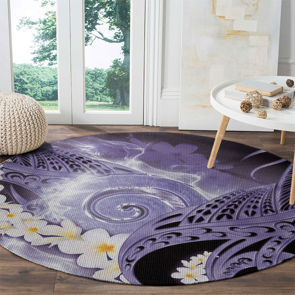 Piko Hawaiian Round Carpet Purple Galaxy Spiral Plumeria Tribal Patterns