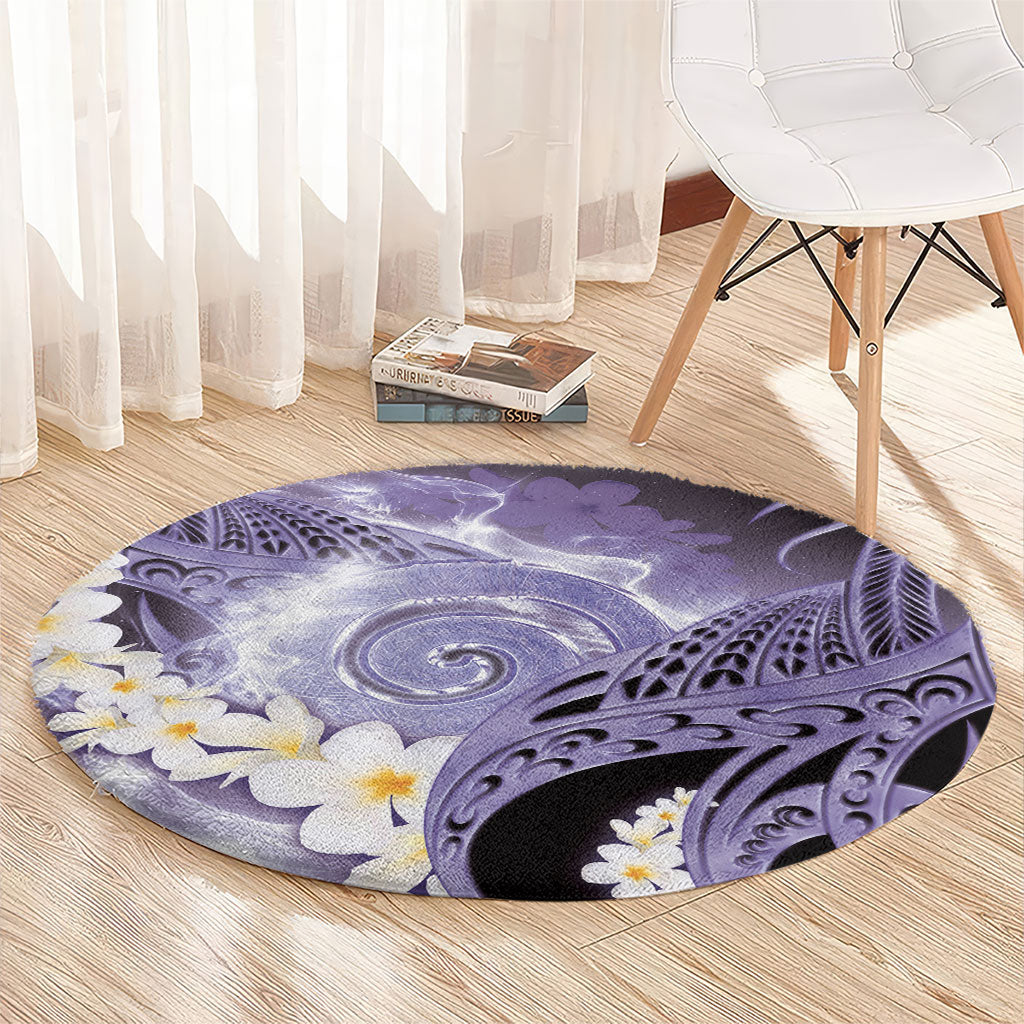 Piko Hawaiian Round Carpet Purple Galaxy Spiral Plumeria Tribal Patterns