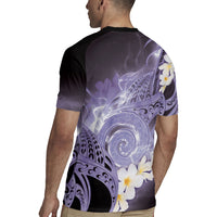 Piko Hawaiian Rugby Jersey Purple Galaxy Spiral Plumeria Tribal Patterns
