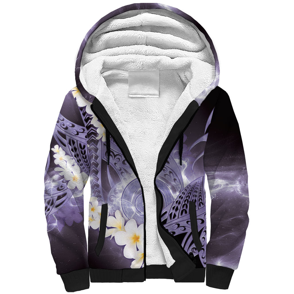 Piko Hawaiian Sherpa Hoodie Purple Galaxy Spiral Plumeria Tribal Patterns