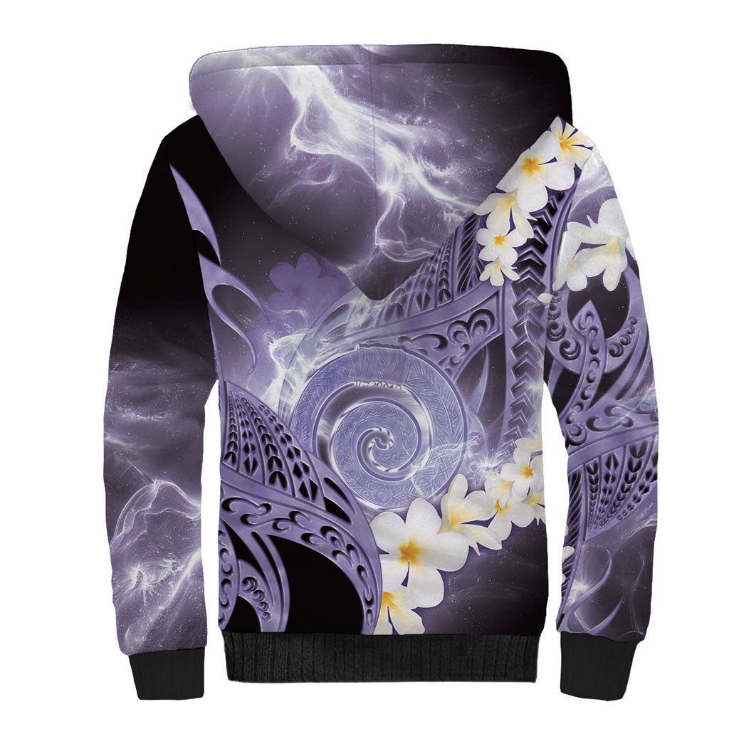 Piko Hawaiian Sherpa Hoodie Purple Galaxy Spiral Plumeria Tribal Patterns