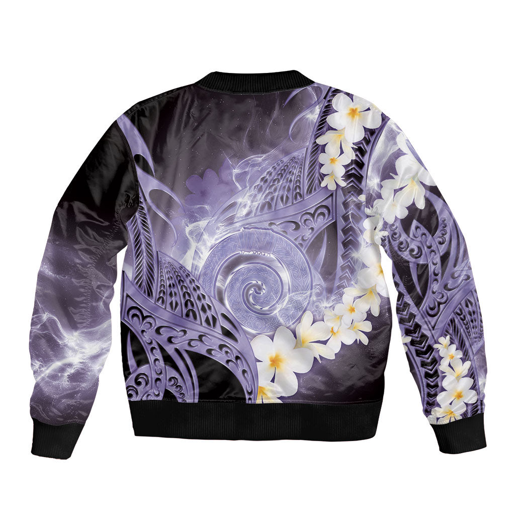 Piko Hawaiian Sleeve Zip Bomber Jacket Purple Galaxy Spiral Plumeria Tribal Patterns