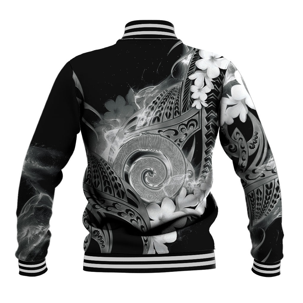 Piko Hawaiian Baseball Jacket Monochrome Galaxy Spiral Plumeria Tribal Patterns