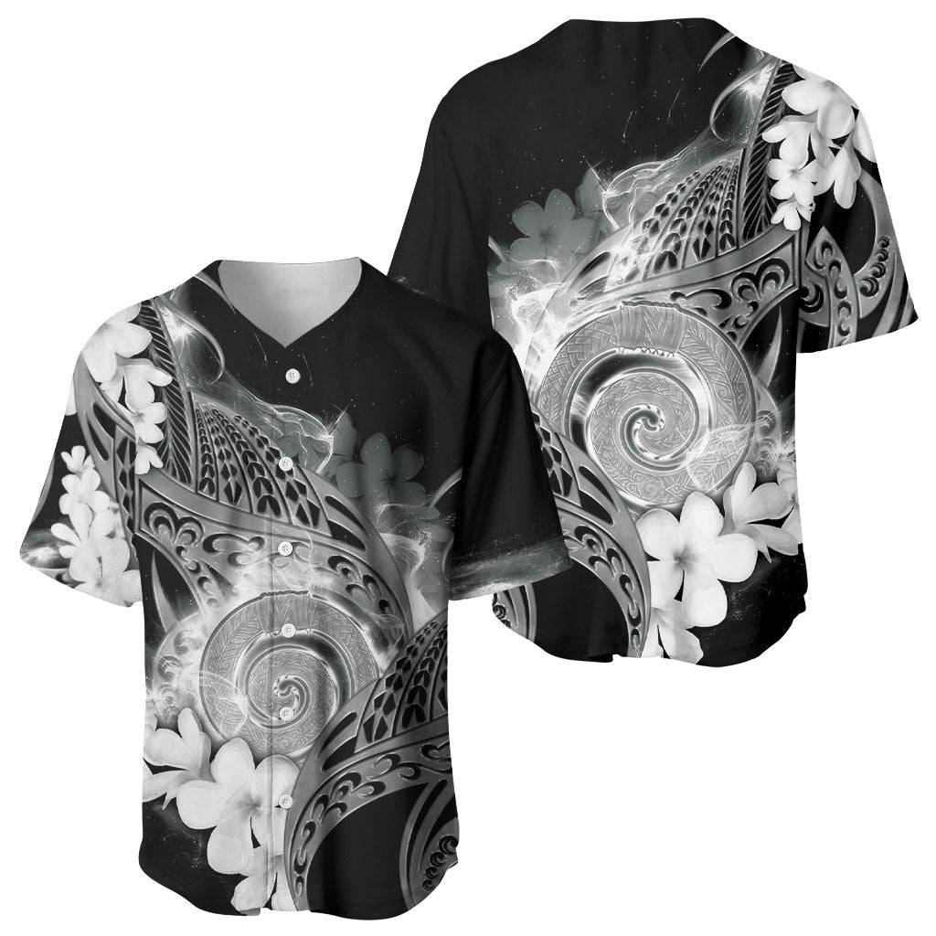 Piko Hawaiian Baseball Jersey Monochrome Galaxy Spiral Plumeria Tribal Patterns