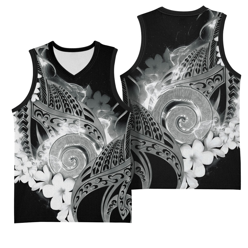 Piko Hawaiian Basketball Jersey Monochrome Galaxy Spiral Plumeria Tribal Patterns
