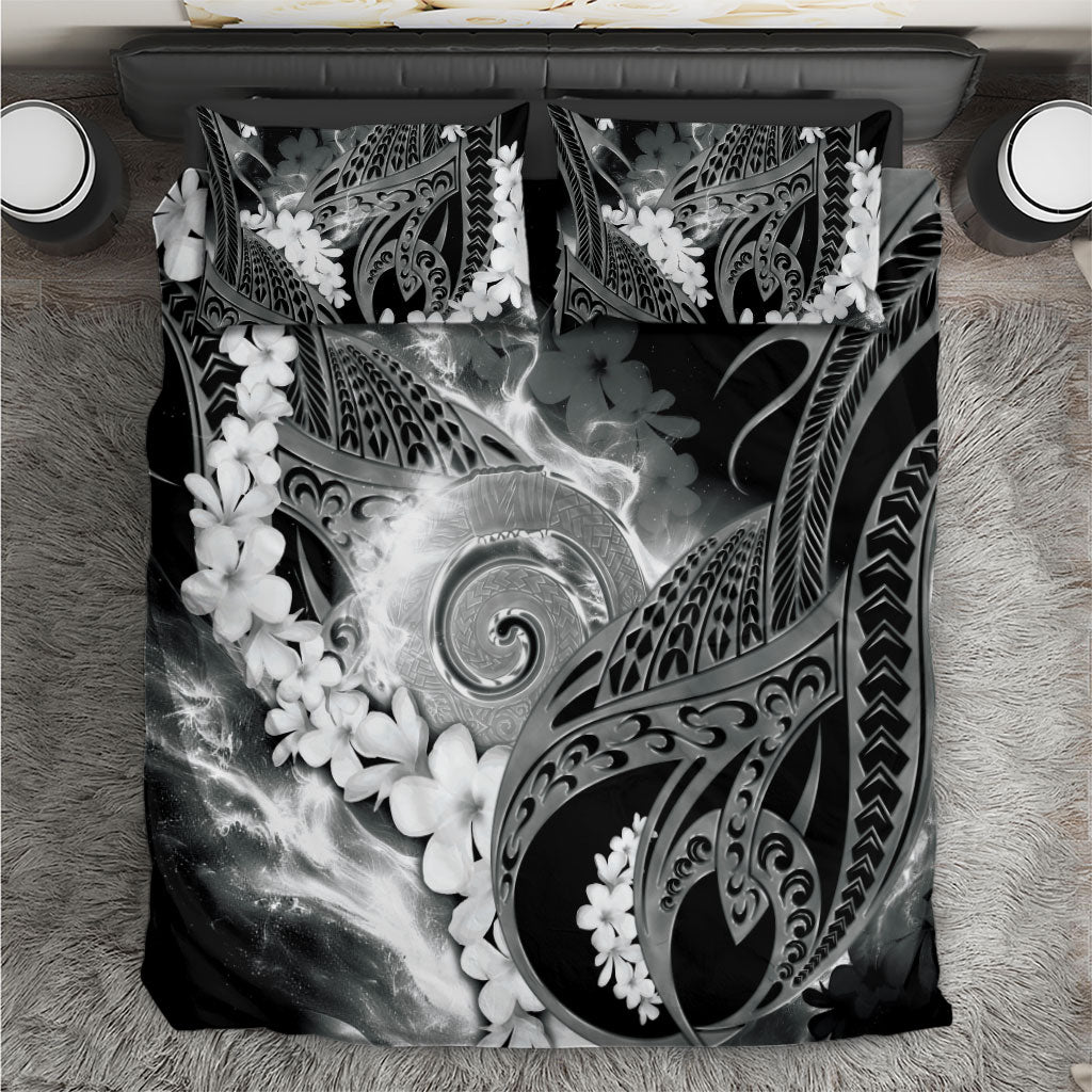 Piko Hawaiian Bedding Set Monochrome Galaxy Spiral Plumeria Tribal Patterns
