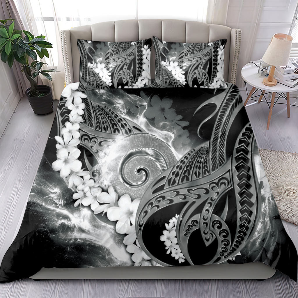 Piko Hawaiian Bedding Set Monochrome Galaxy Spiral Plumeria Tribal Patterns