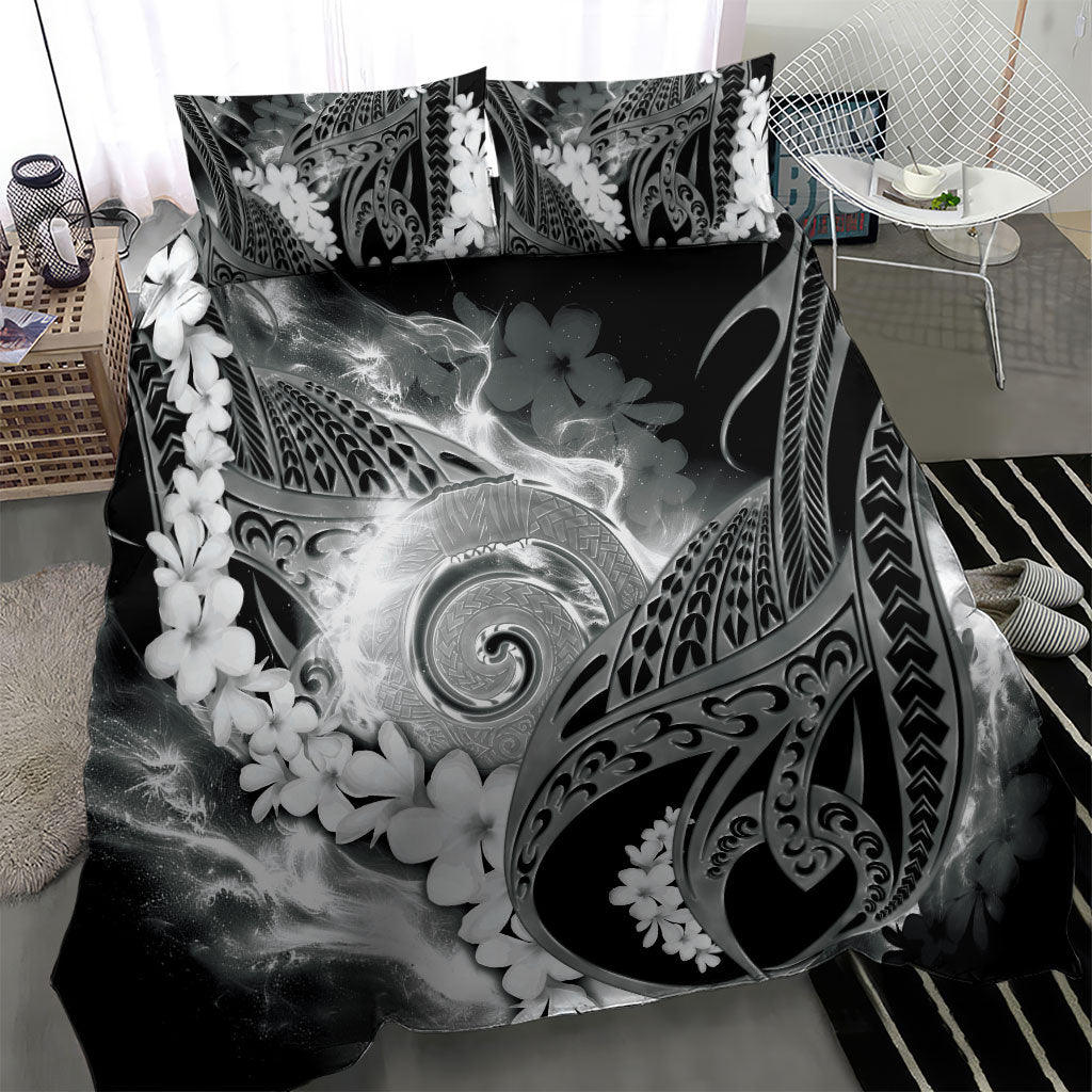 Piko Hawaiian Bedding Set Monochrome Galaxy Spiral Plumeria Tribal Patterns