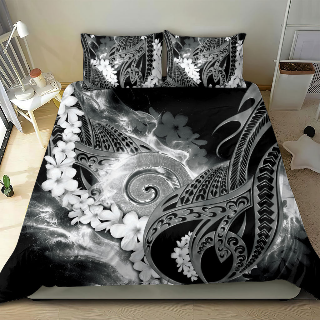 Piko Hawaiian Bedding Set Monochrome Galaxy Spiral Plumeria Tribal Patterns