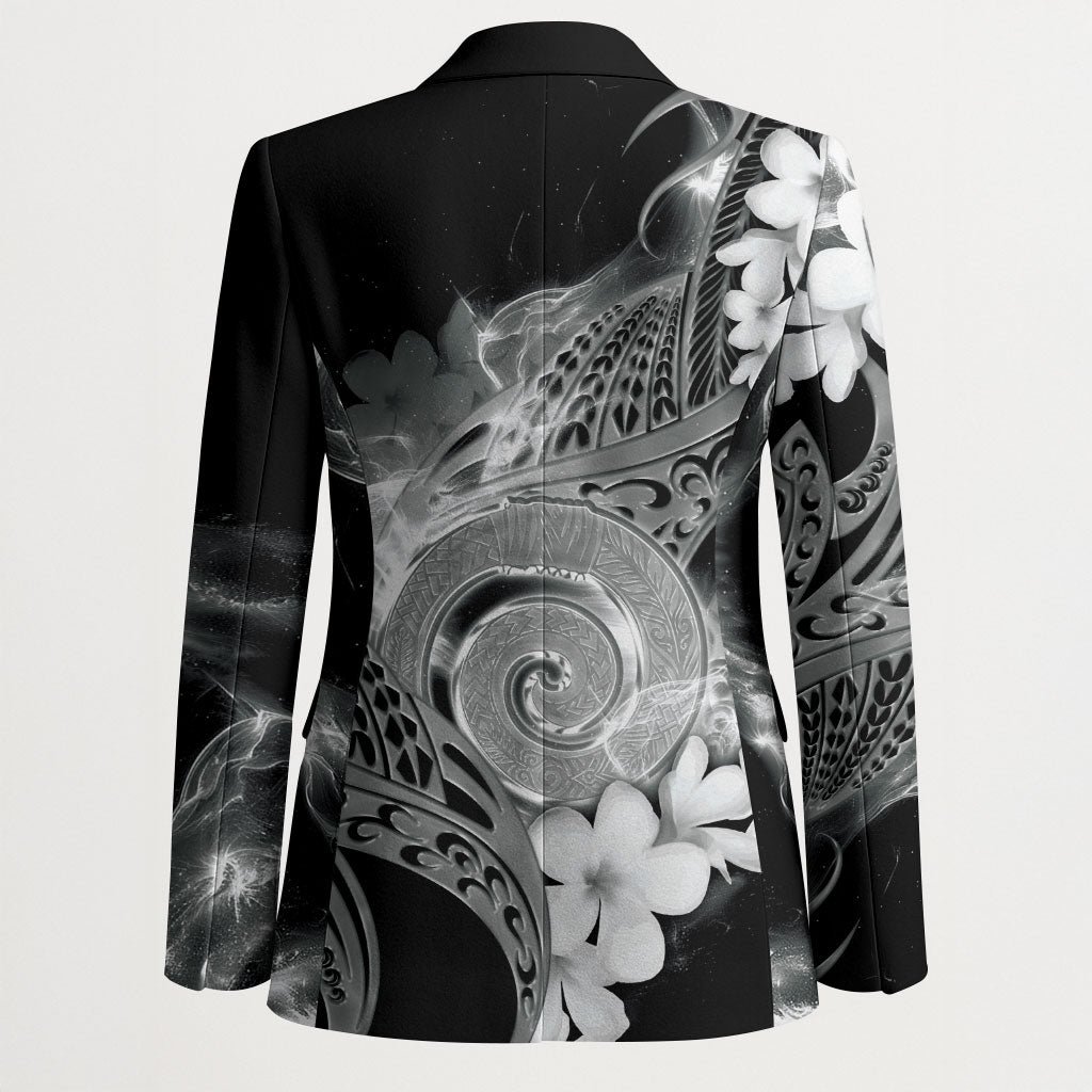 Piko Hawaiian Blazer Monochrome Galaxy Spiral Plumeria Tribal Patterns