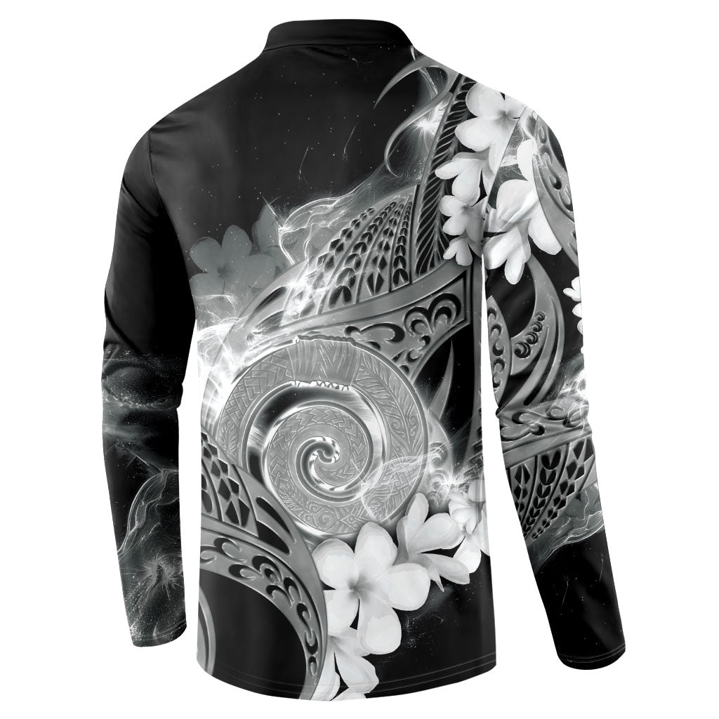 Piko Hawaiian Button Sweatshirt Monochrome Galaxy Spiral Plumeria Tribal Patterns