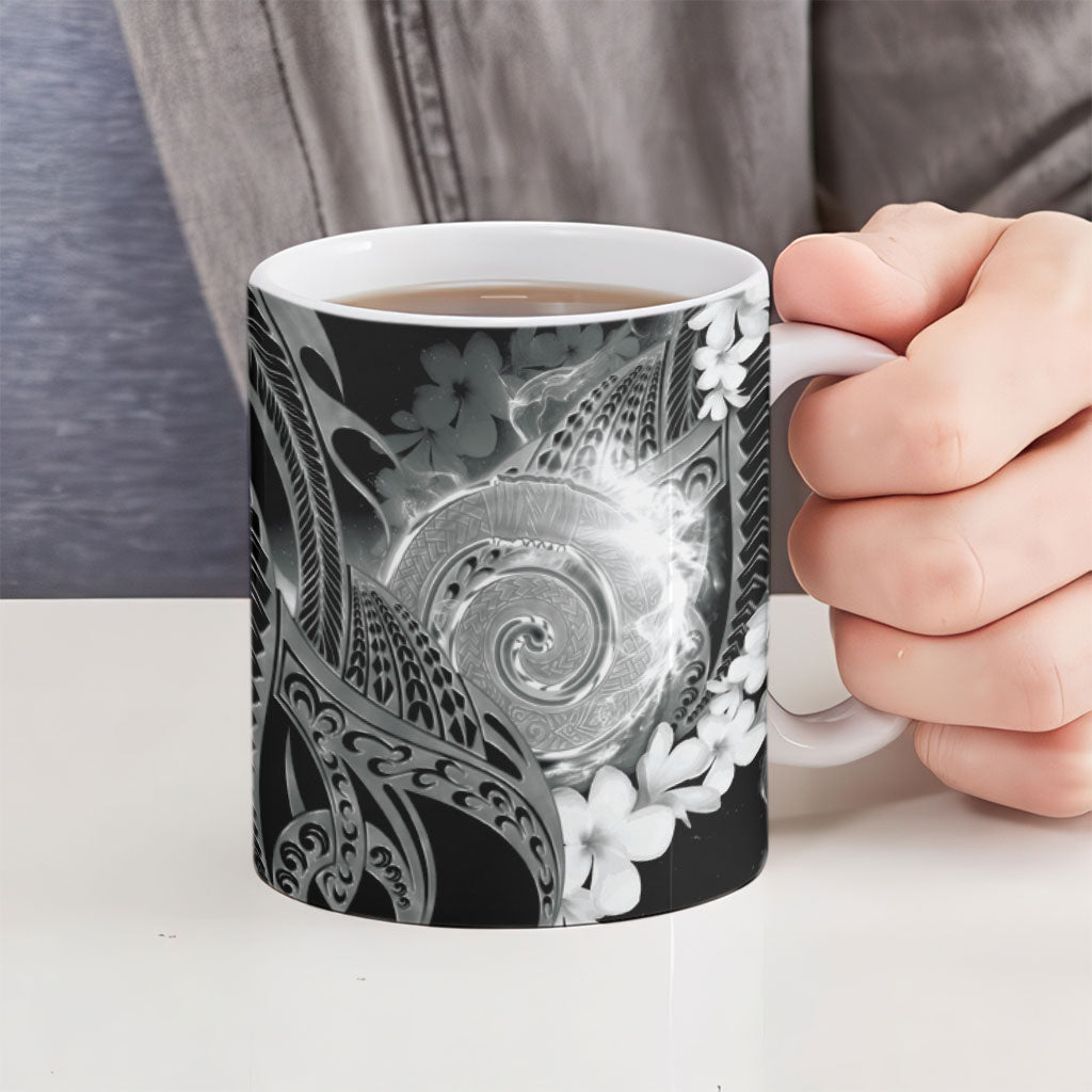 Piko Hawaiian Ceramic Mug Monochrome Galaxy Spiral Plumeria Tribal Patterns