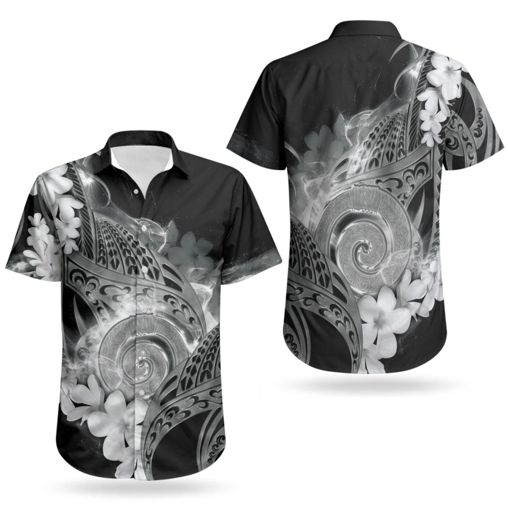 Piko Hawaiian Couples Matching Mermaid Dress and Hawaiian Shirt Monochrome Galaxy Spiral Plumeria Tribal Patterns
