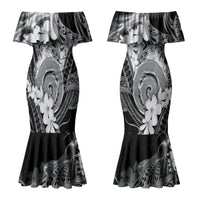Piko Hawaiian Couples Matching Mermaid Dress and Long Sleeve Button Shirt Monochrome Galaxy Spiral Plumeria Tribal Patterns