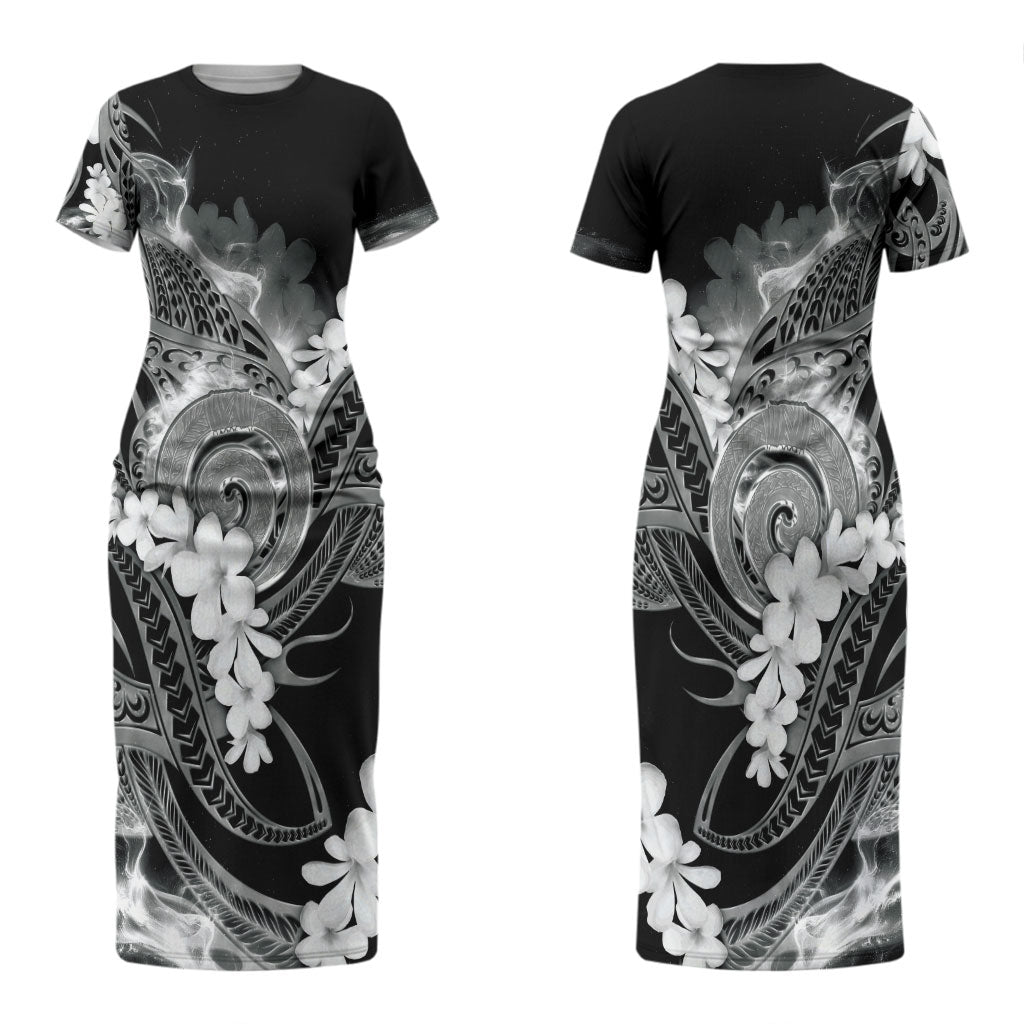 Piko Hawaiian Couples Matching Short Sleeve Bodycon Dress and Long Sleeve Button Shirt Monochrome Galaxy Spiral Plumeria Tribal Patterns