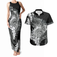Piko Hawaiian Couples Matching Tank Maxi Dress and Hawaiian Shirt Monochrome Galaxy Spiral Plumeria Tribal Patterns
