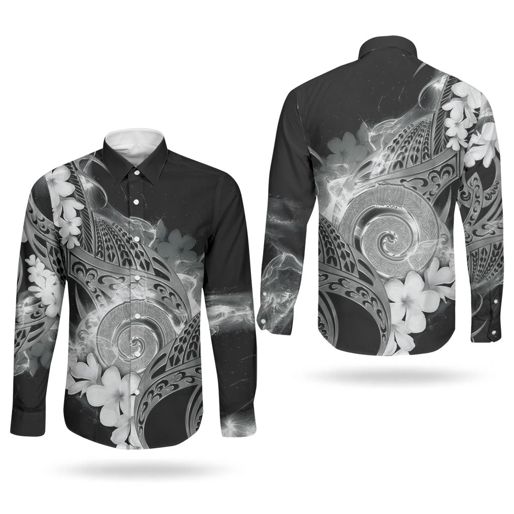 Piko Hawaiian Couples Matching Tank Maxi Dress and Long Sleeve Button Shirt Monochrome Galaxy Spiral Plumeria Tribal Patterns